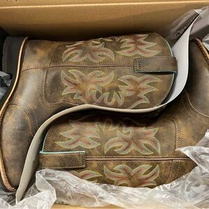 Ariat Brown Embroidered mid calf cowboy boots. Brand new in box. No tags